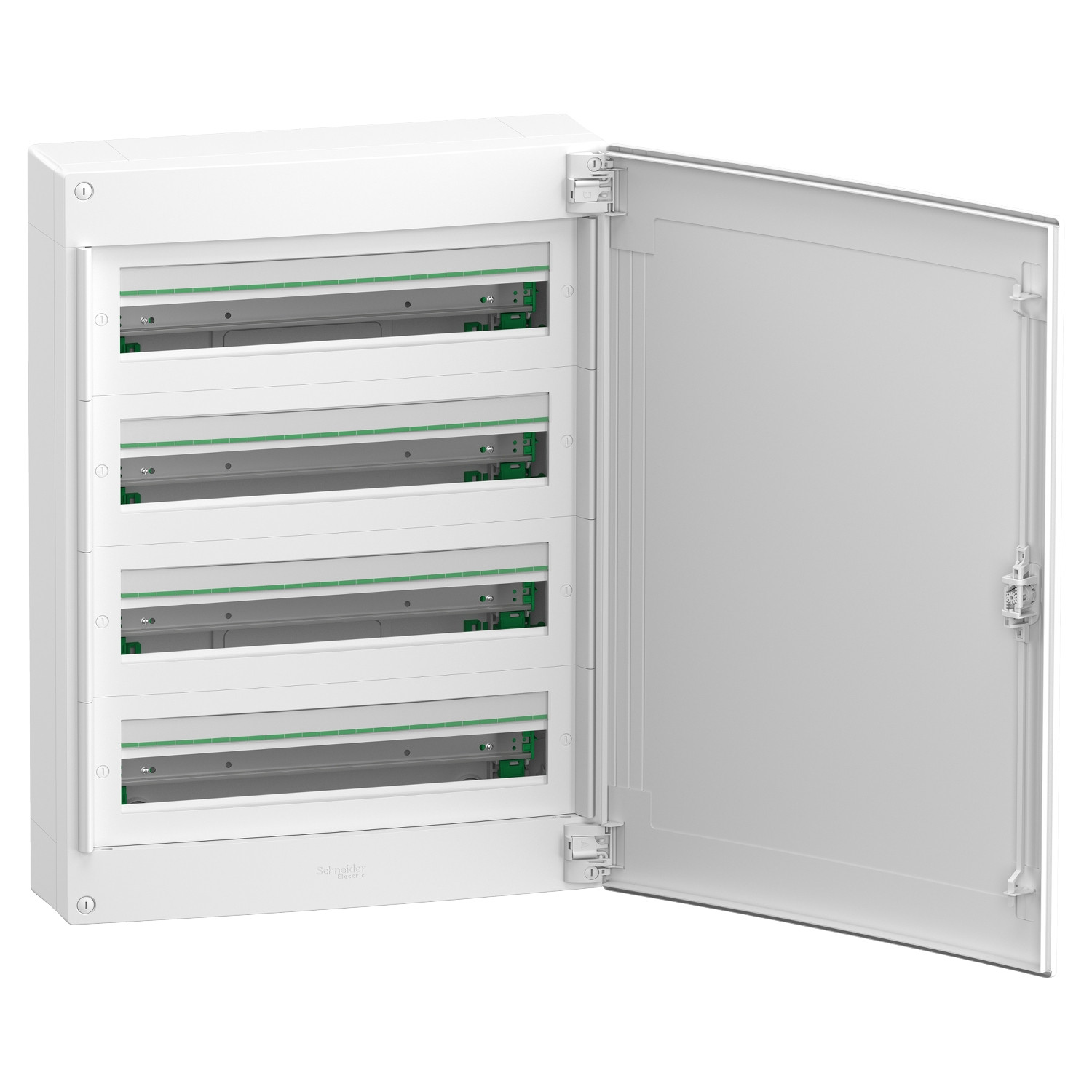 PrismaSeT XS, coffret en saillie, 4 rangées, 24M, 1 bornier PE, porte pleine, blanc