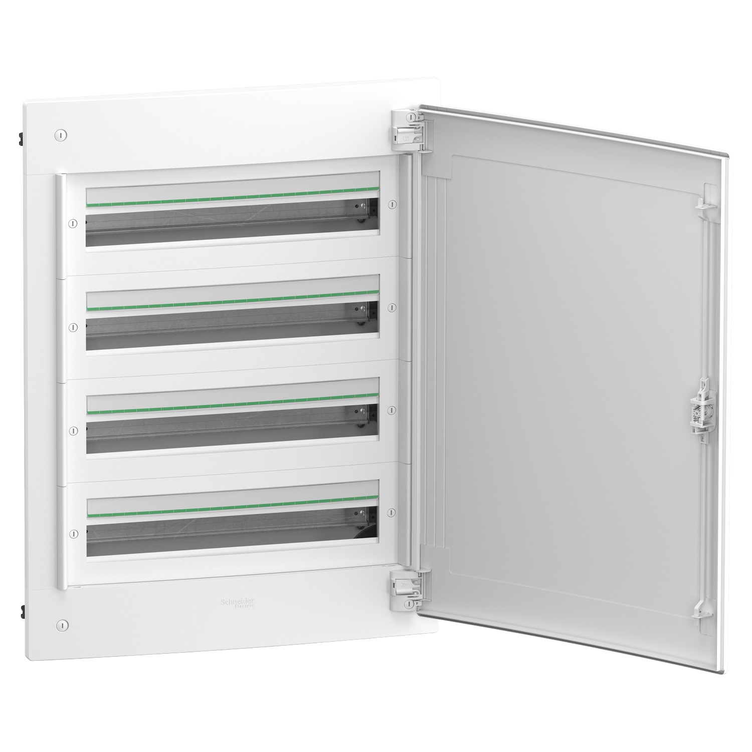 PrismaSeT XS, coffret en saillie, 4 rangées, 24M, 1 bornier PE, porte pleine, blanc