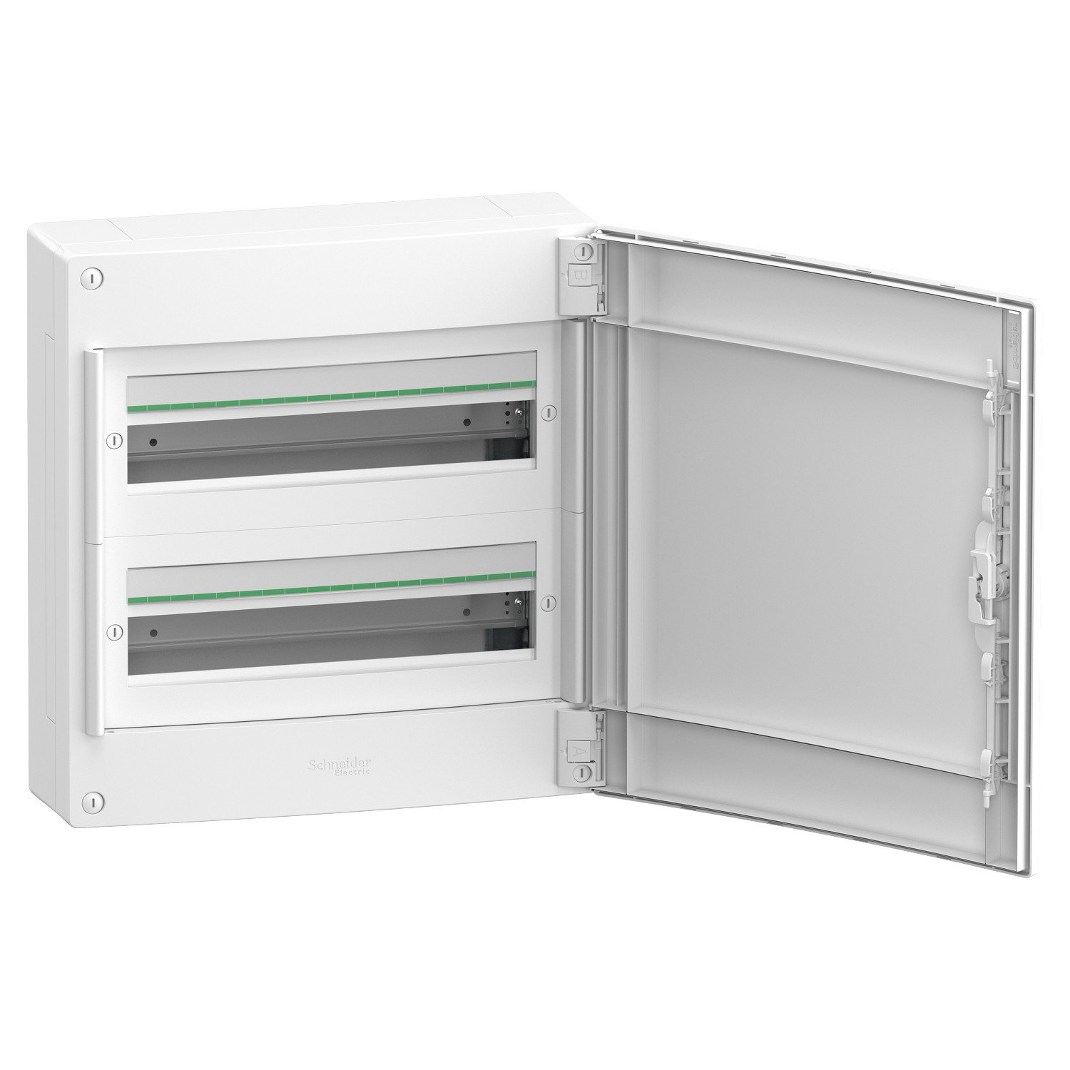 PrismaSeT XS, encastré, 1 x 18 modules, 1 terre + 1 borniers neutres, porte blanche unie