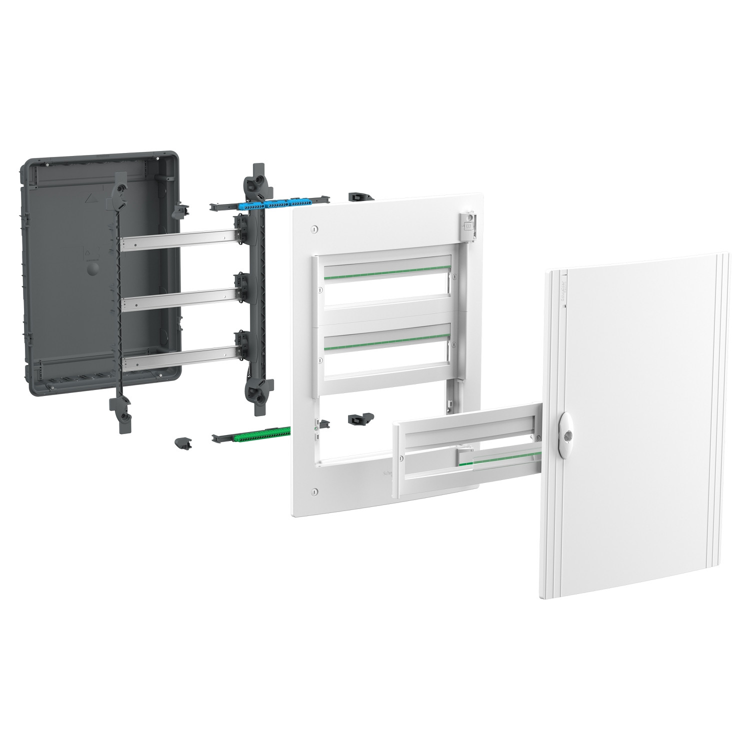 PrismaSeT XS, encastré, 2 x 18 modules, 1 terre + 1 bornier neutre, porte blanche unie