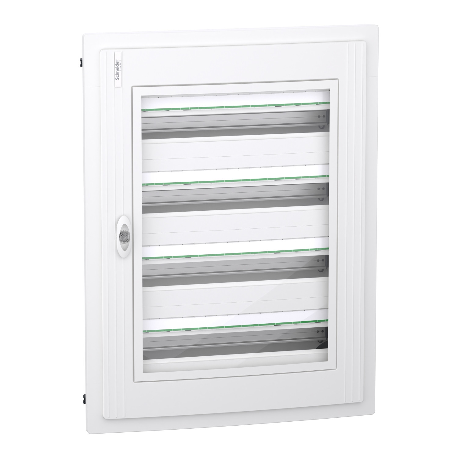 PrismaSeT XS, encastré, 4 x 24 modules, 1 terre + 1 bornier neutre, porte transparente