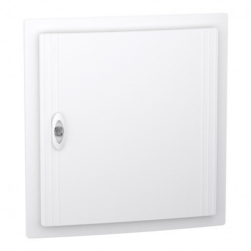 PrismaSeT XS, encastré, modules 2×18, 1 terme terrestre. bloc, porte blanche unie, plaque arrière résistante à 650 °C
