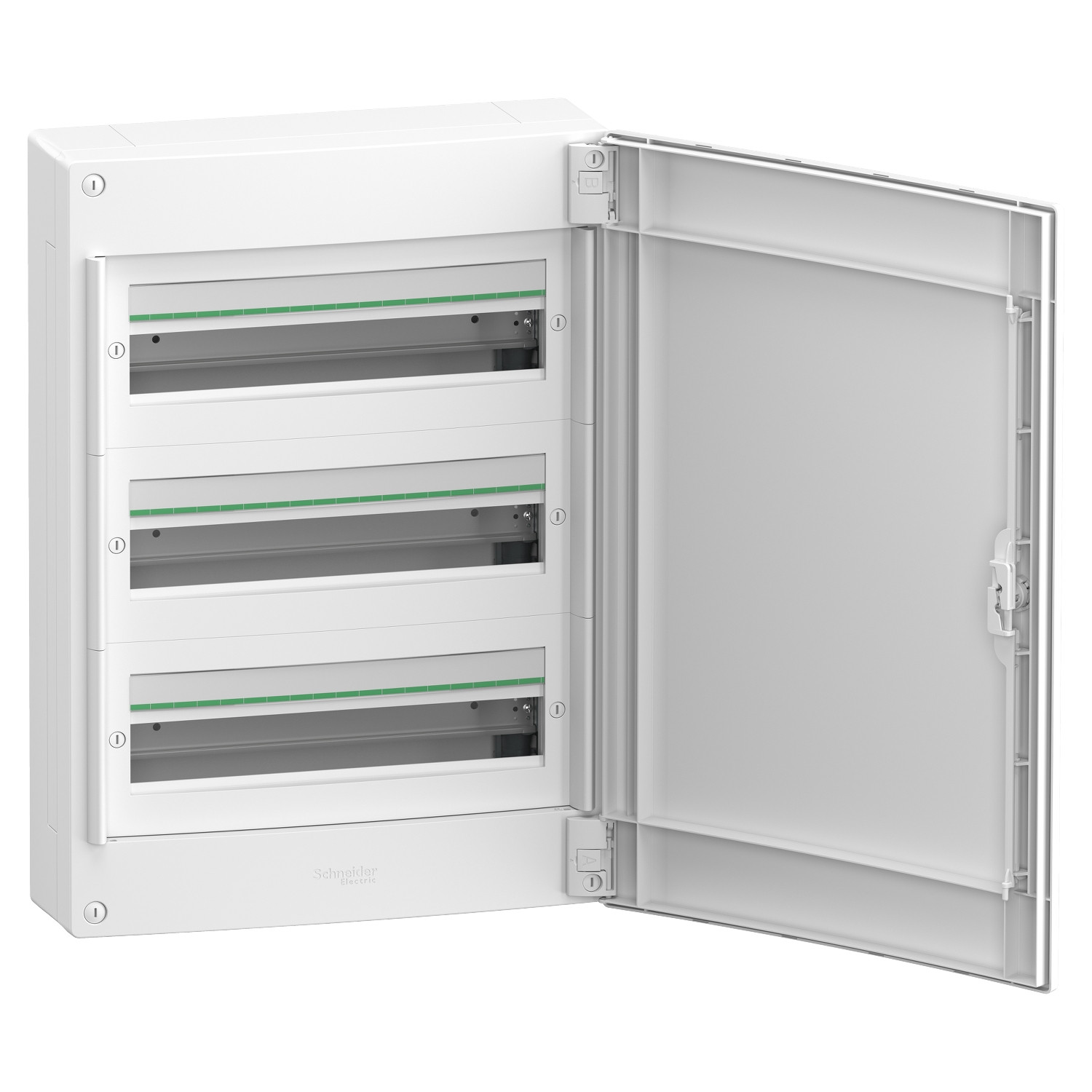 PrismaSeT XS, surface, 3 x 18 modules, 1 terre + 1 bornier neutre, porte blanche unie