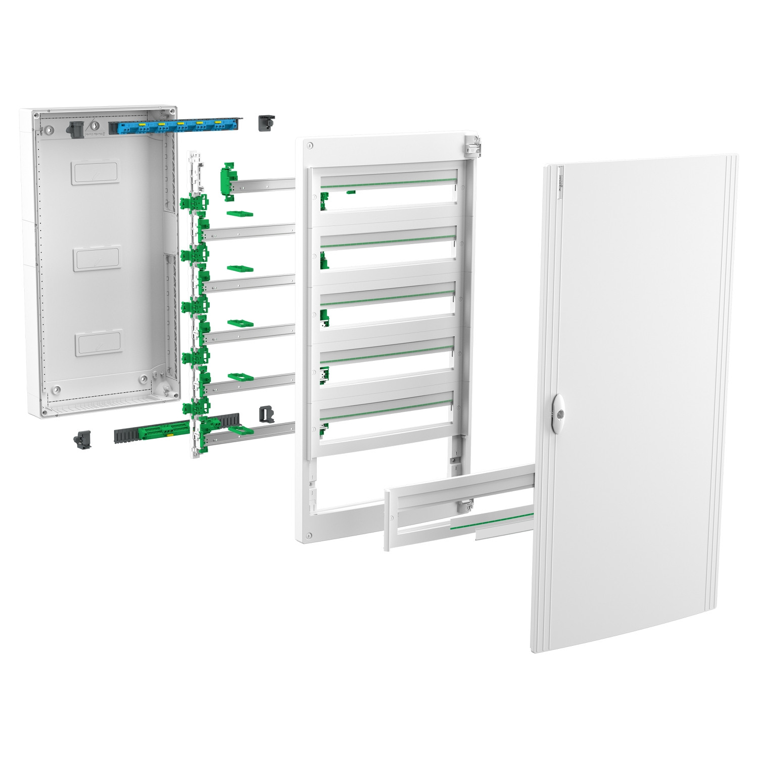 PrismaSeT XS, surface, 3 x 24 modules, 1 terre + 1 bornier neutre, porte blanche unie