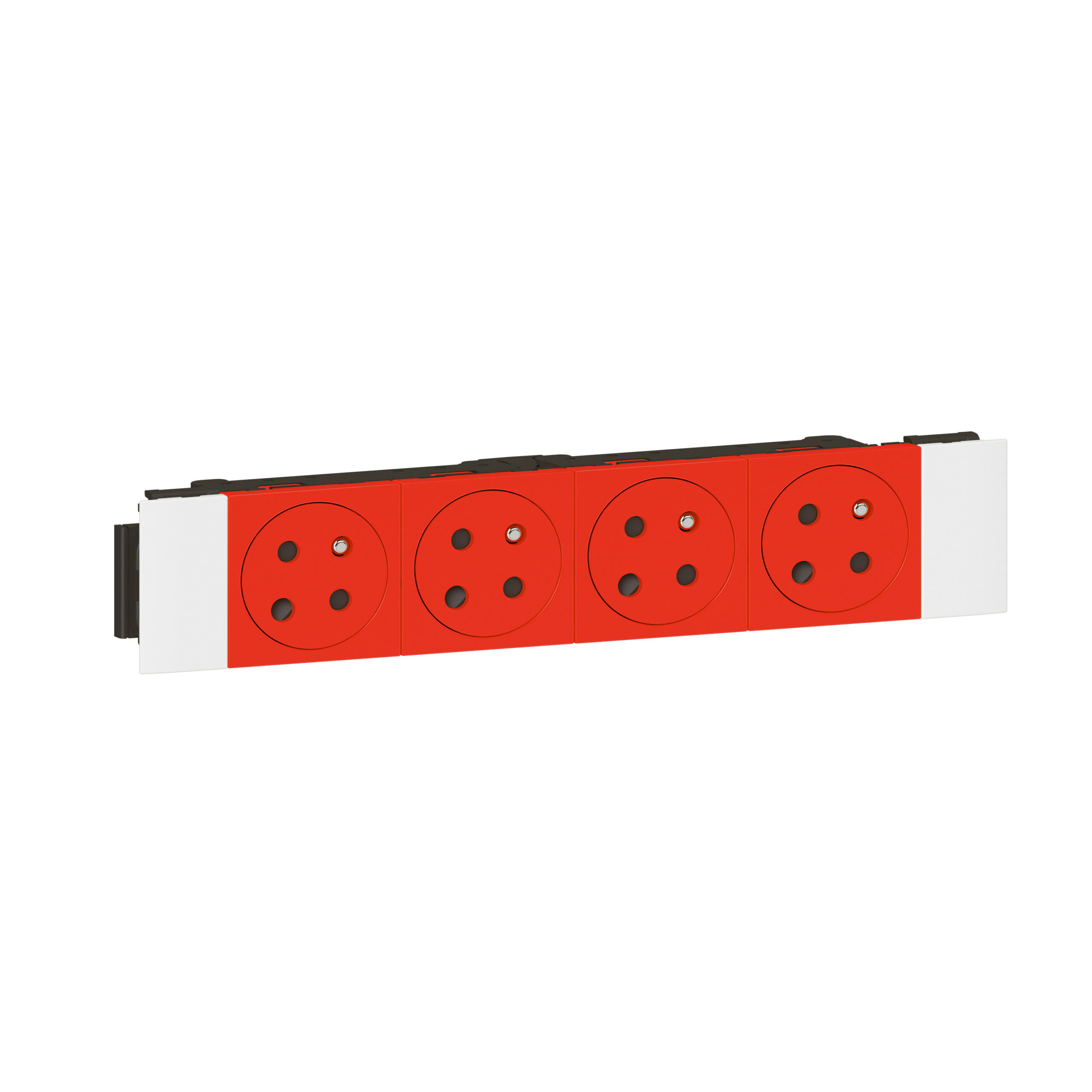 Quadruple prise de courant 2P+T Surface à détrompage Soluclip pour goulotte Mosaic à clippage direct 8 modules – rouge
