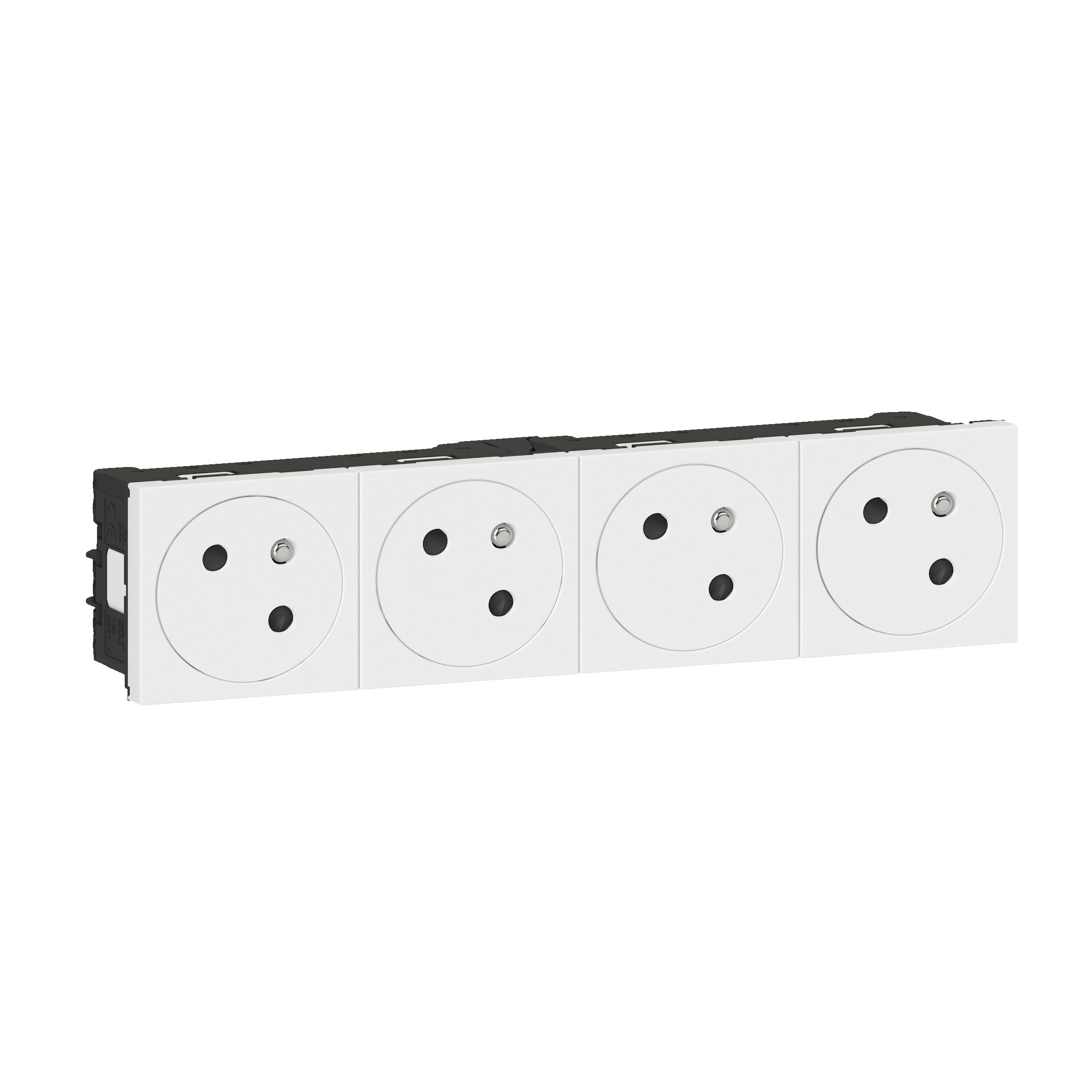 Quadruple prise de courant 2P+T Surface Mosaic Link raccordement latéral 8 modules – blanc
