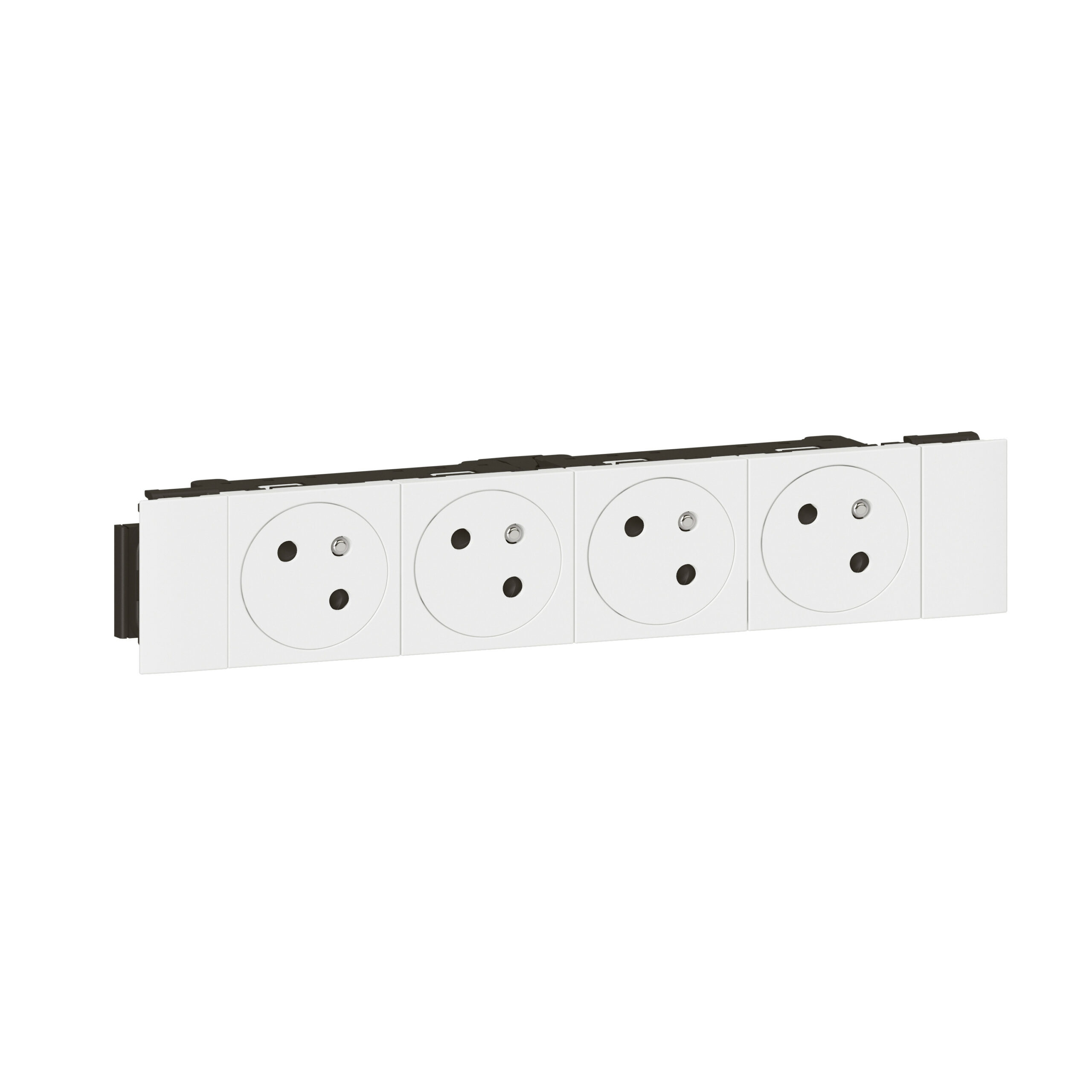 Quadruple prise de courant 2P+T Surface Soluclip pour goulotte Mosaic à clippage direct 8 modules – blanc
