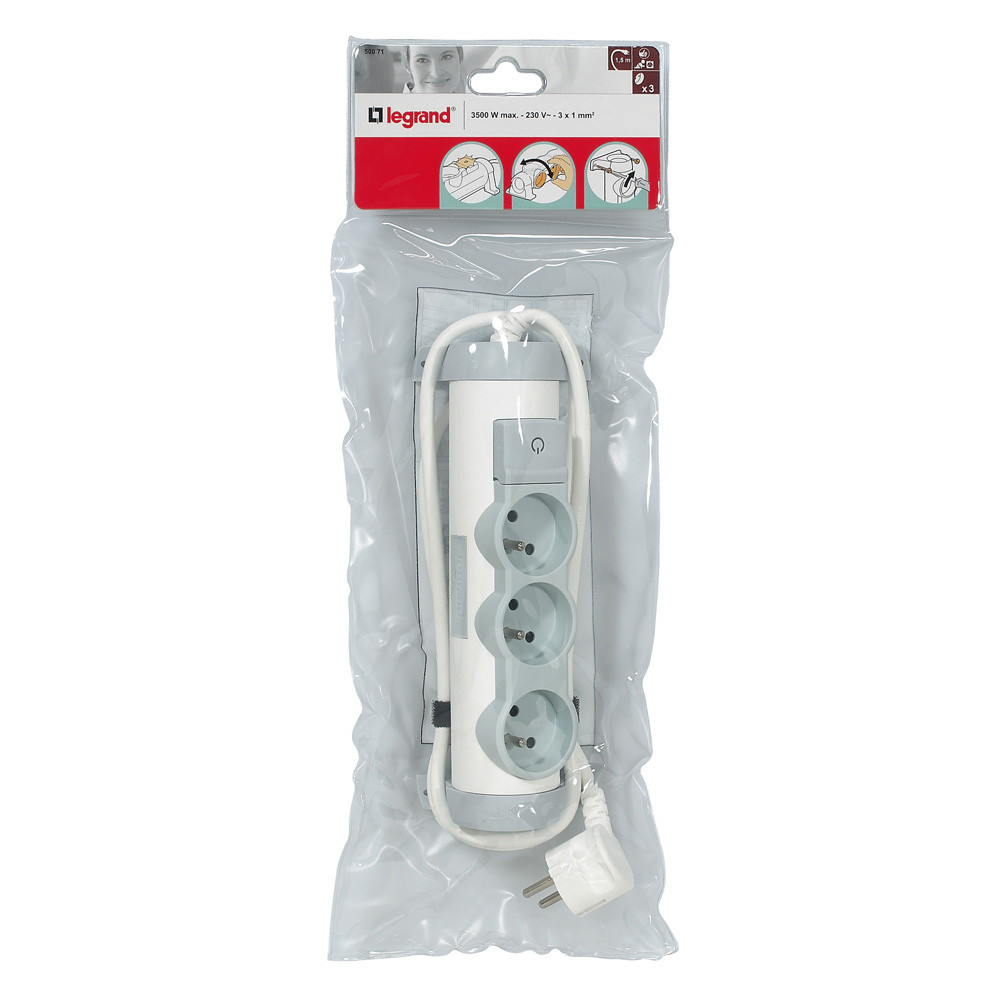 Rallonge avec bloc de prises pivotant – 3 prises – cordon 1,5m