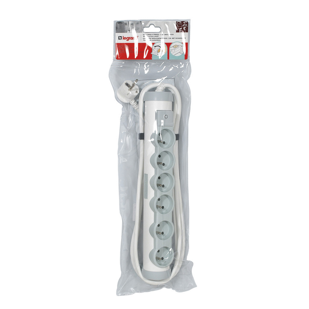 Rallonge avec bloc de prises pivotant – 6 prises – cordon 3m