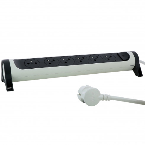 Rallonge multiprise avec bloc rotatif de 6 prises 2P+T Surface , interrupteur et cordon longueur 1,5m – blanc et gris foncé