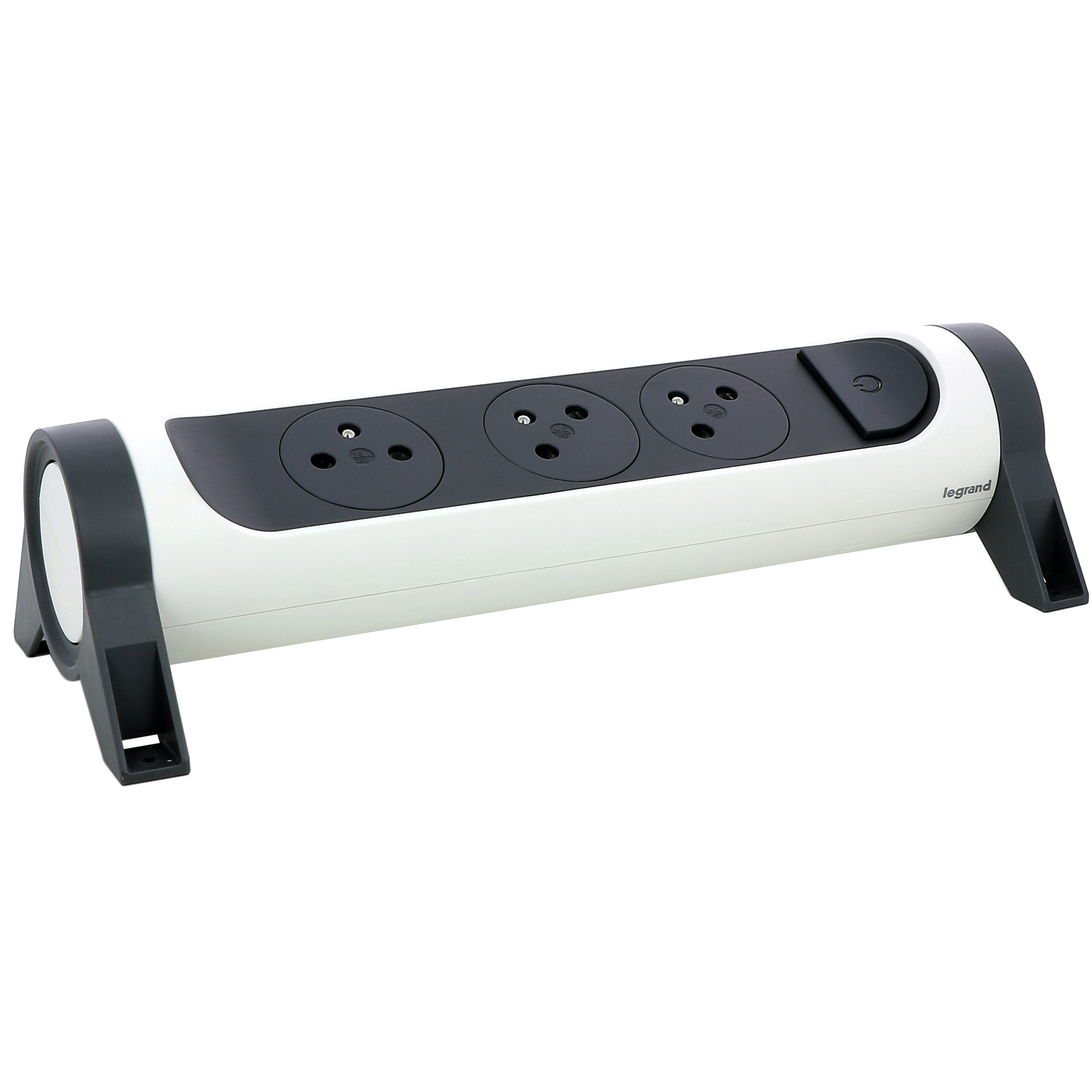 Rallonge multiprise rotative avec 3 prises de courant Surface et interrupteur à câbler – blanc et gris foncé