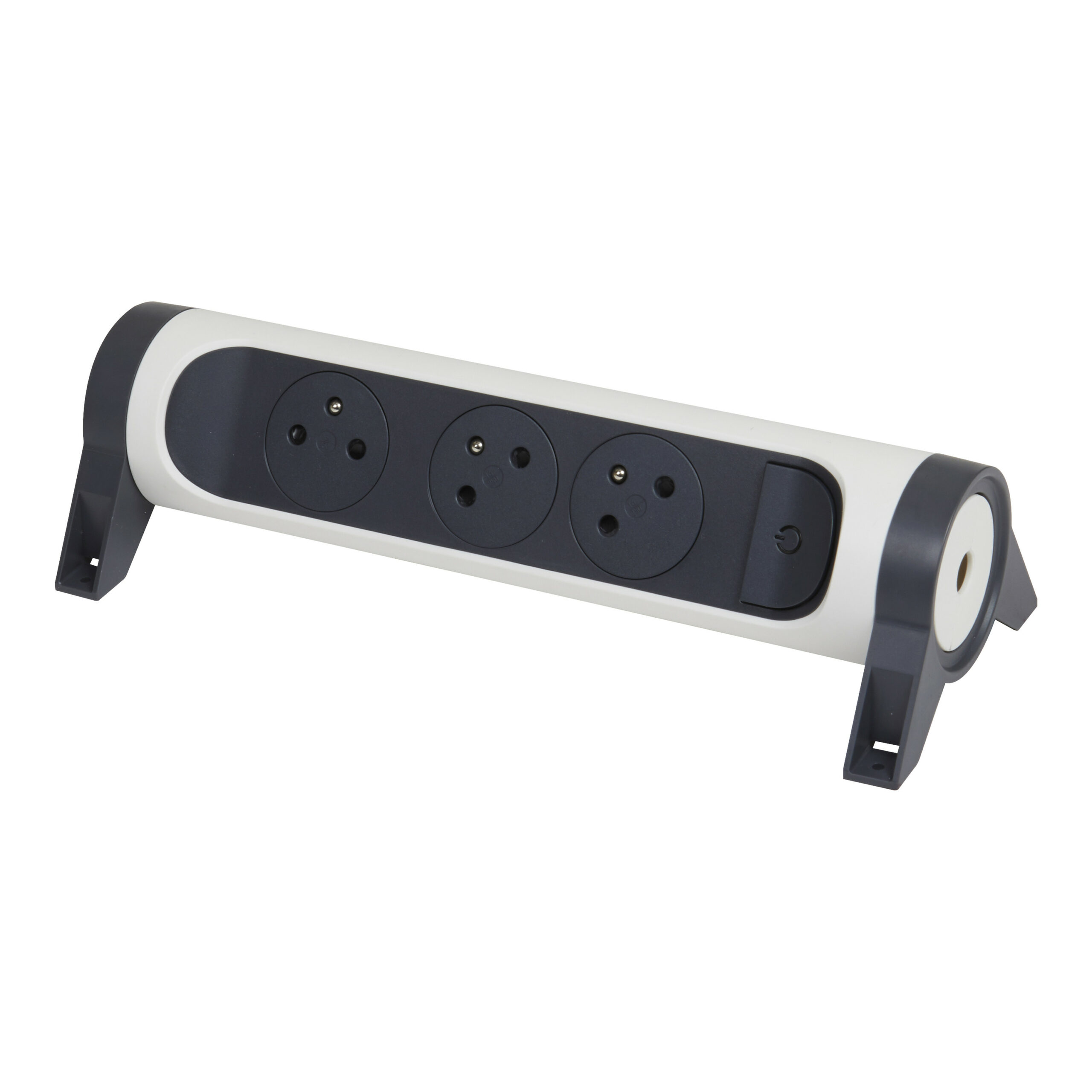 Rallonge multiprise rotative avec 3 prises de courant Surface et interrupteur à câbler – blanc et gris foncé