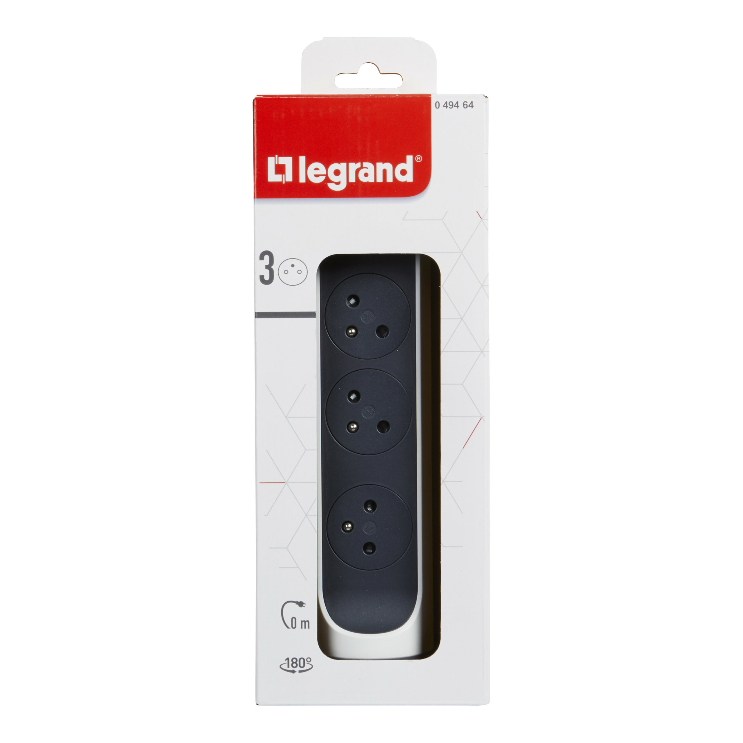 Rallonge multiprise rotative avec 3 prises de courant Surface et interrupteur à câbler – blanc et gris foncé