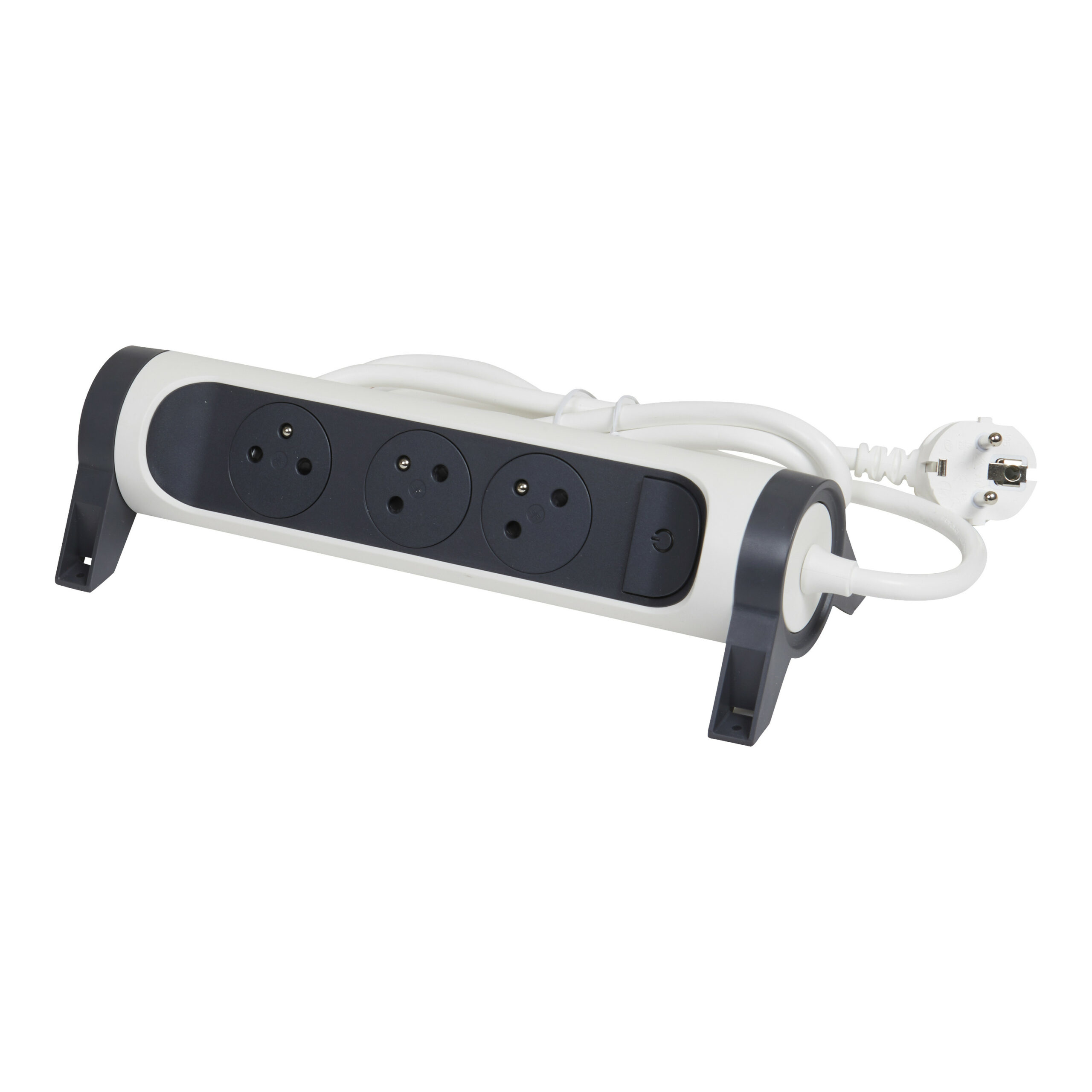 Rallonge multiprise rotative avec 3 prises de courant Surface , interrupteur et cordon 1,5m – blanc et gris foncé