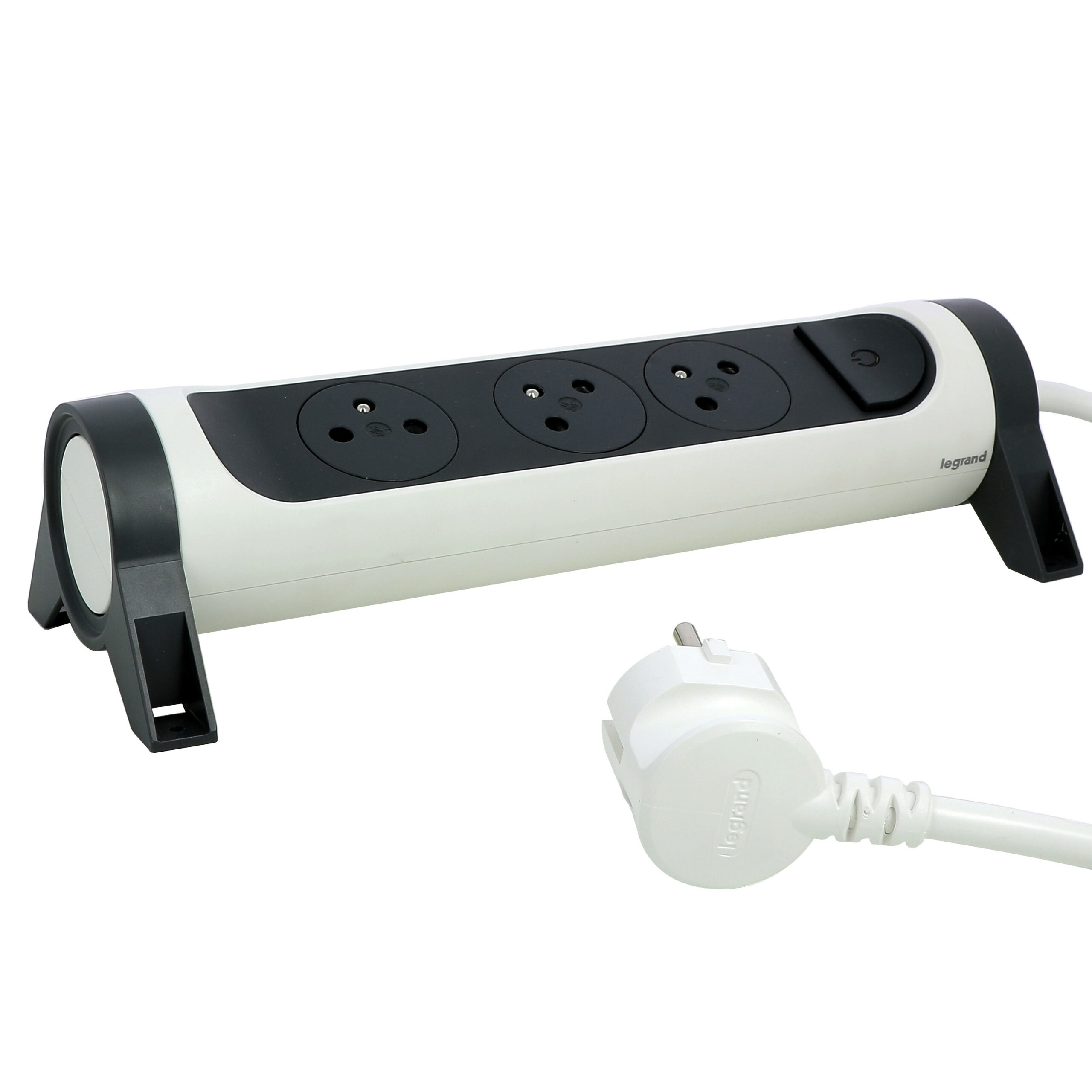 Rallonge multiprise rotative avec 3 prises de courant Surface , interrupteur et cordon 1,5m – blanc et gris foncé