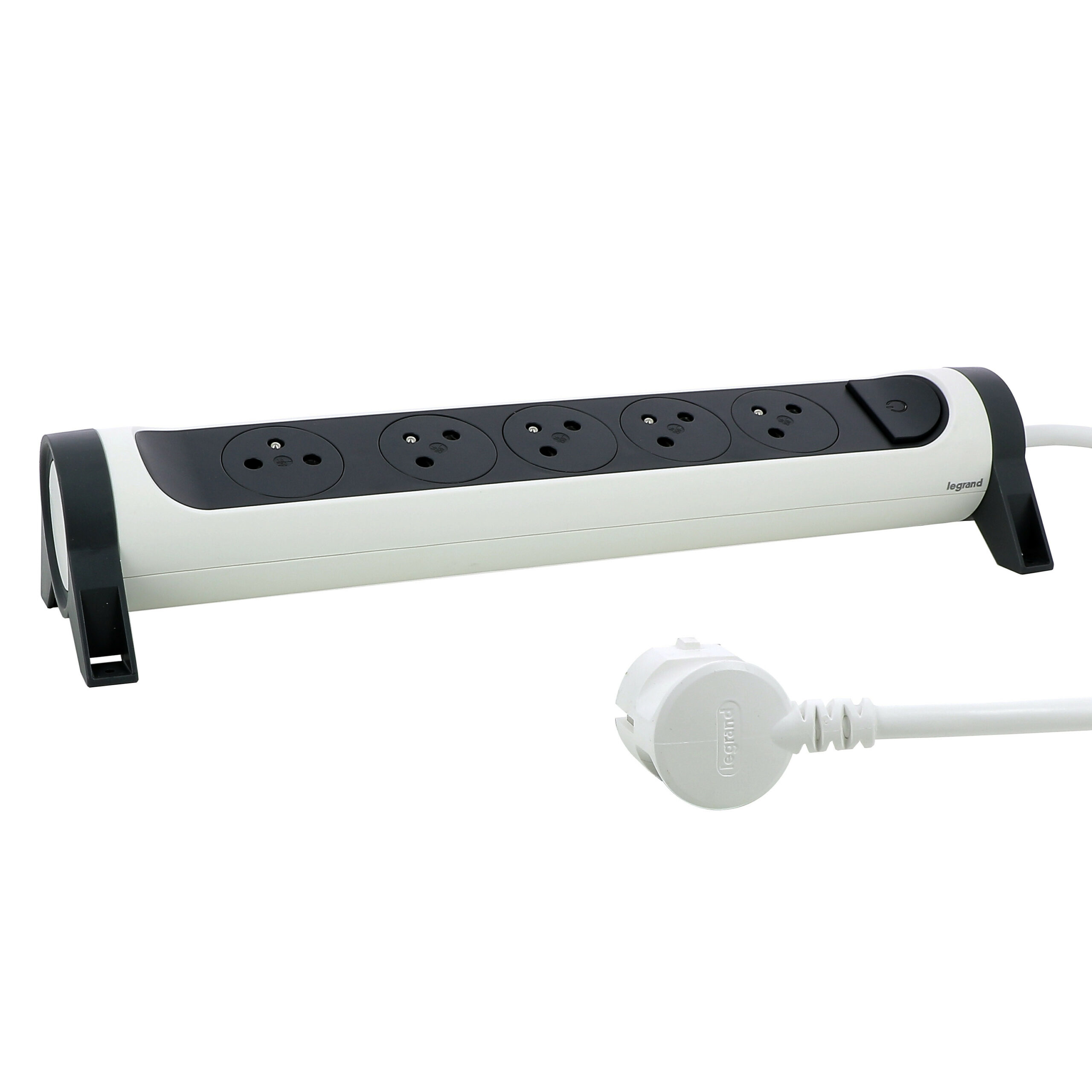 Rallonge multiprise rotative avec 5 prises de courant Surface , interrupteur et cordon 1,5m – blanc et gris foncé