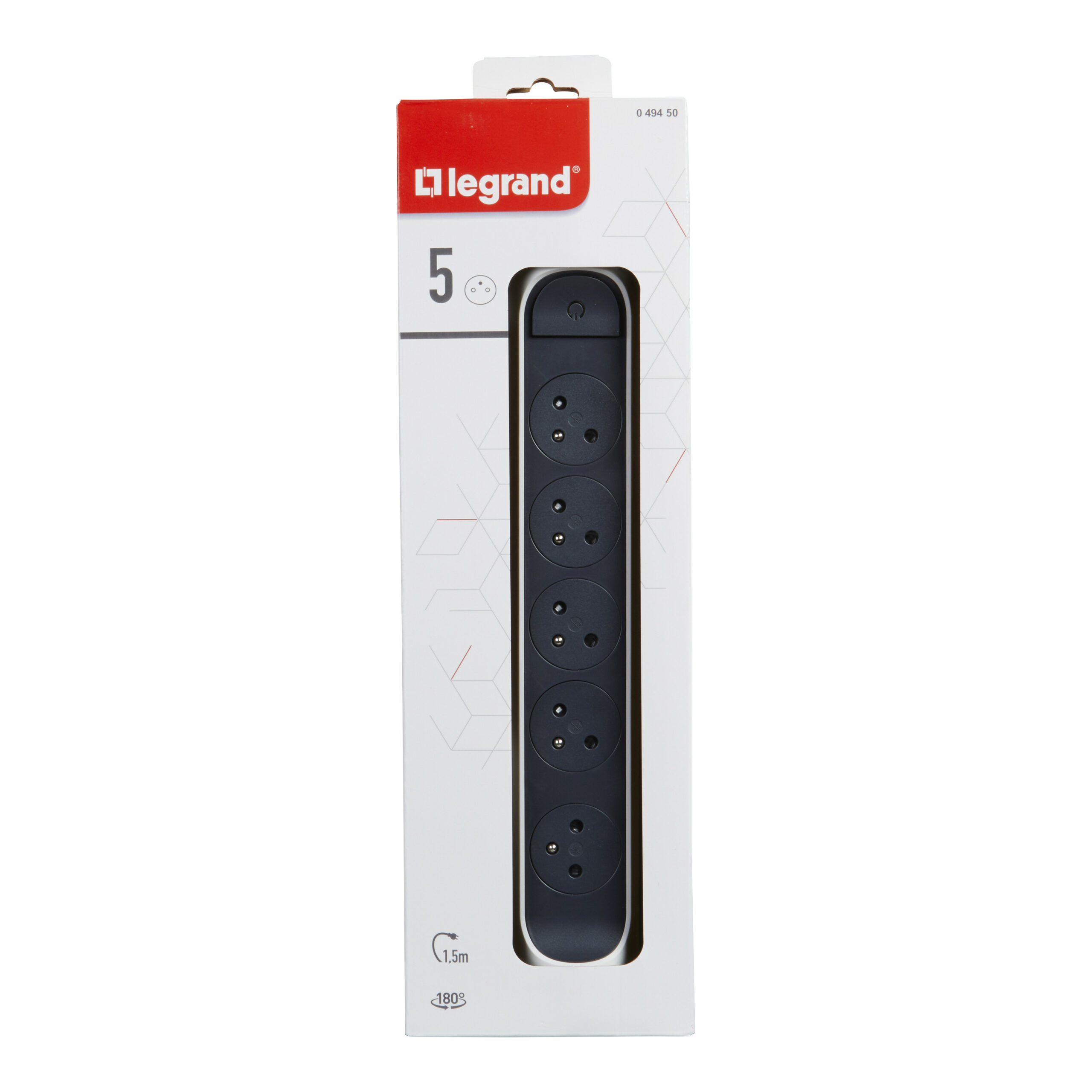 Rallonge multiprise rotative avec 5 prises de courant Surface , interrupteur et cordon 1,5m – blanc et gris foncé