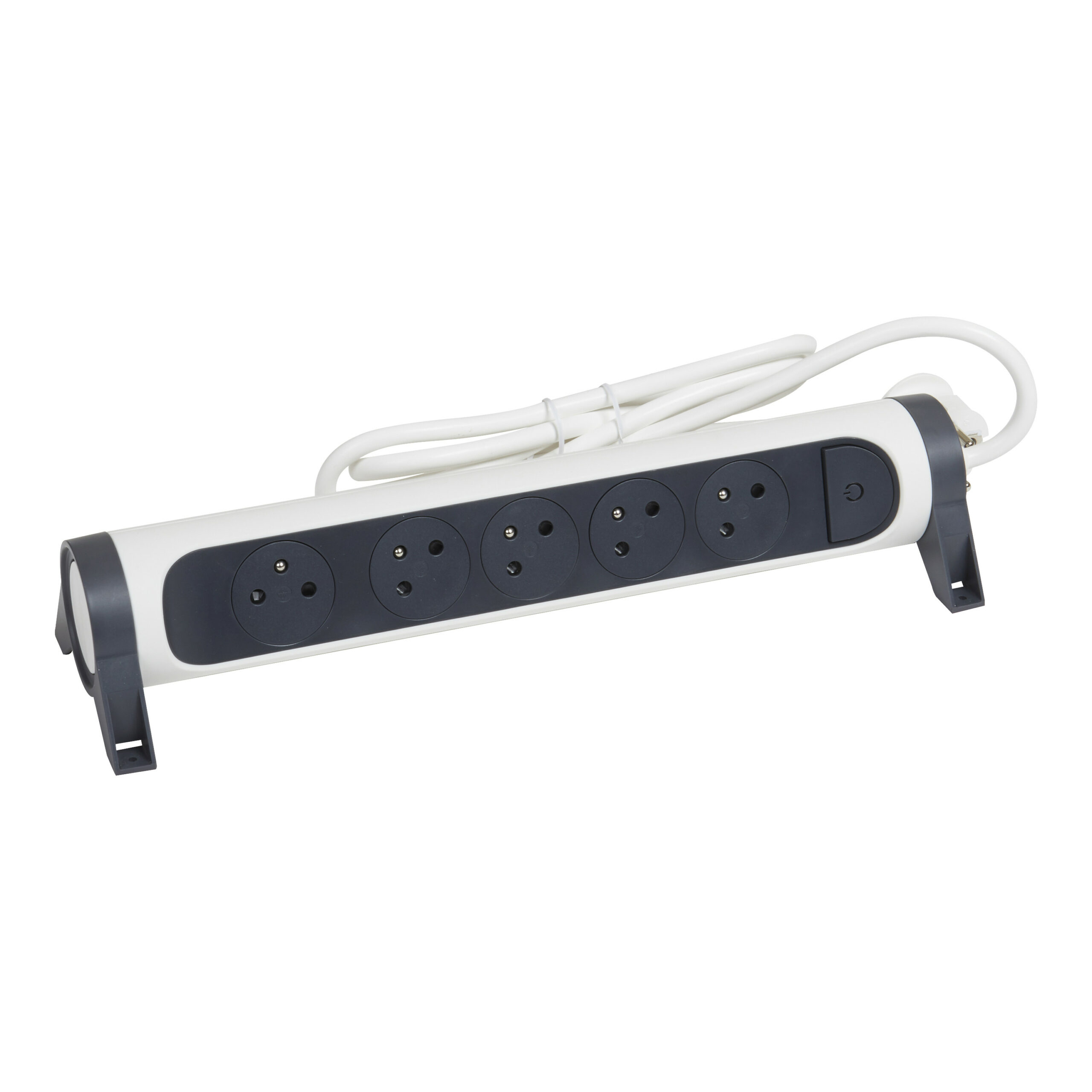 Rallonge multiprise rotative avec 5 prises de courant Surface , interrupteur et cordon 3m – blanc et gris foncé