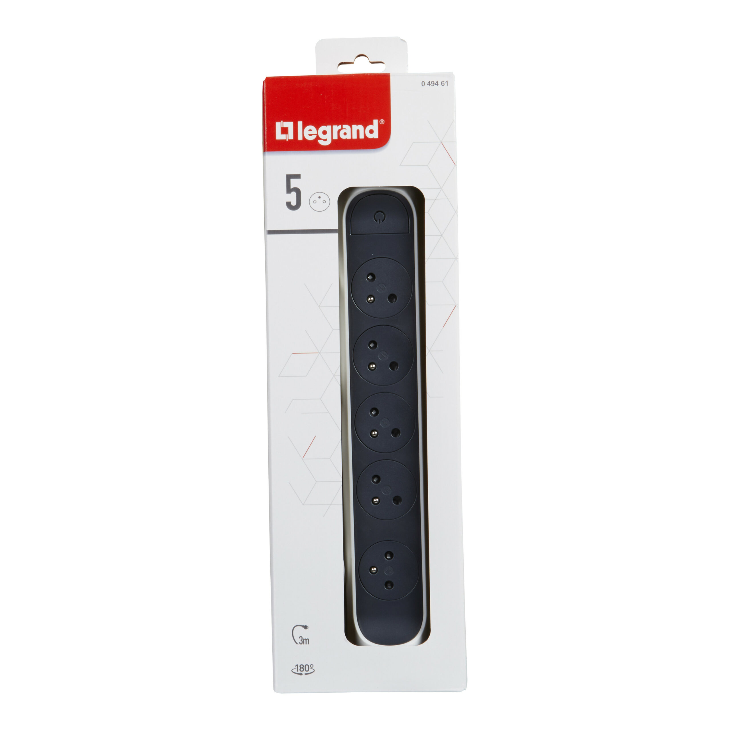 Rallonge multiprise rotative avec 5 prises de courant Surface , interrupteur et cordon 3m – blanc et gris foncé