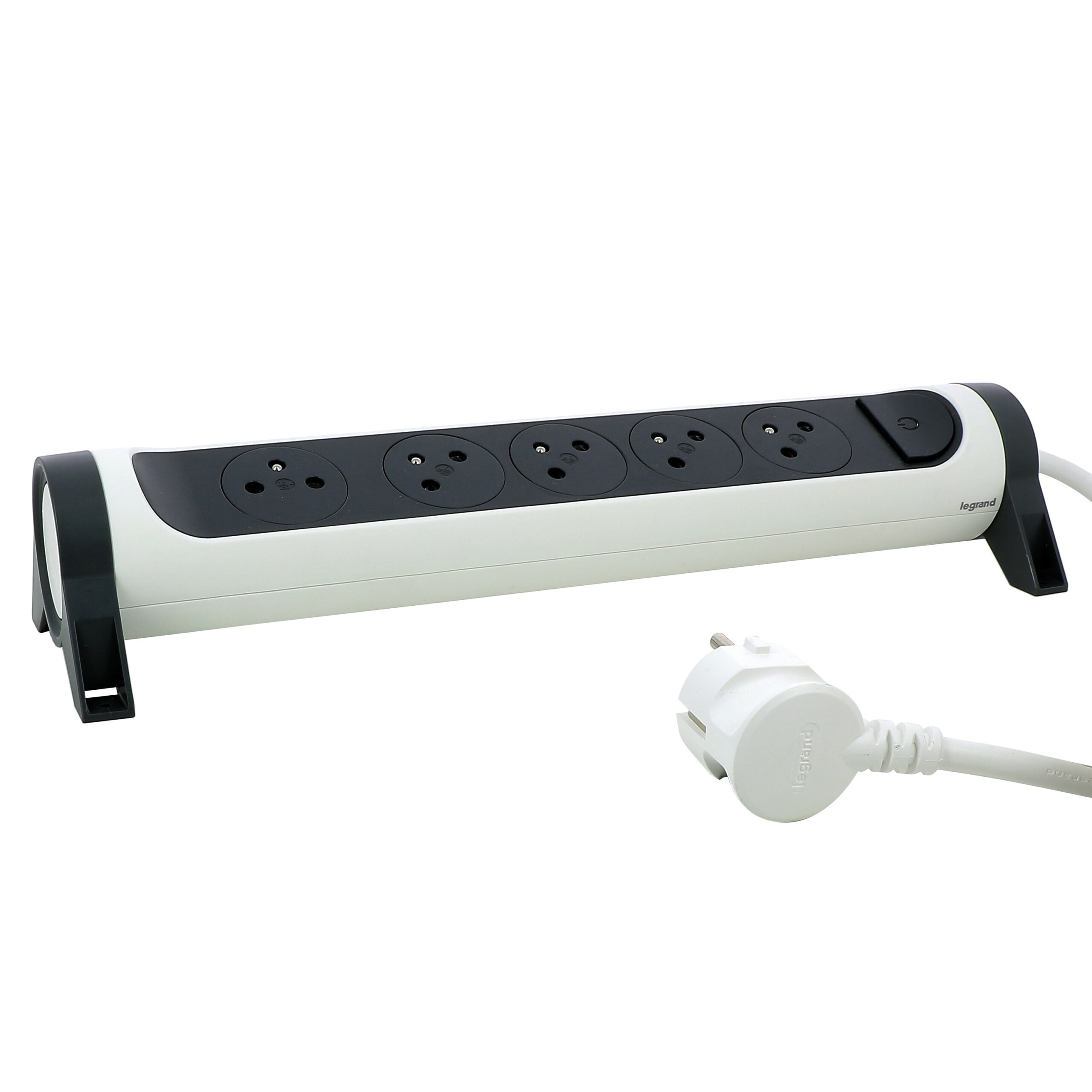 Rallonge multiprise rotative avec 5 prises de courant Surface , interrupteur et cordon 3m – blanc et gris foncé