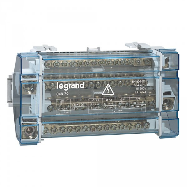 Répartiteur modulaire monobloc lexic – 4p – 160 a – 15 connexions – 10 modules