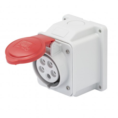 SOCLE DE PRISE EN SAILLIE À 10° – IP44 – 3P+T 16A 380-415V 50/60HZ – ROUGE – 6H – CÂBLAGE À VIS