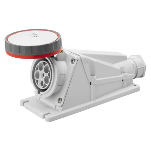 SOCLE DE PRISE EN SAILLIE À 90° – IP67 – 3P+N+T 125A 380-415V 50/60HZ – ROUGE – 6H – CÂBLAGE À VIS