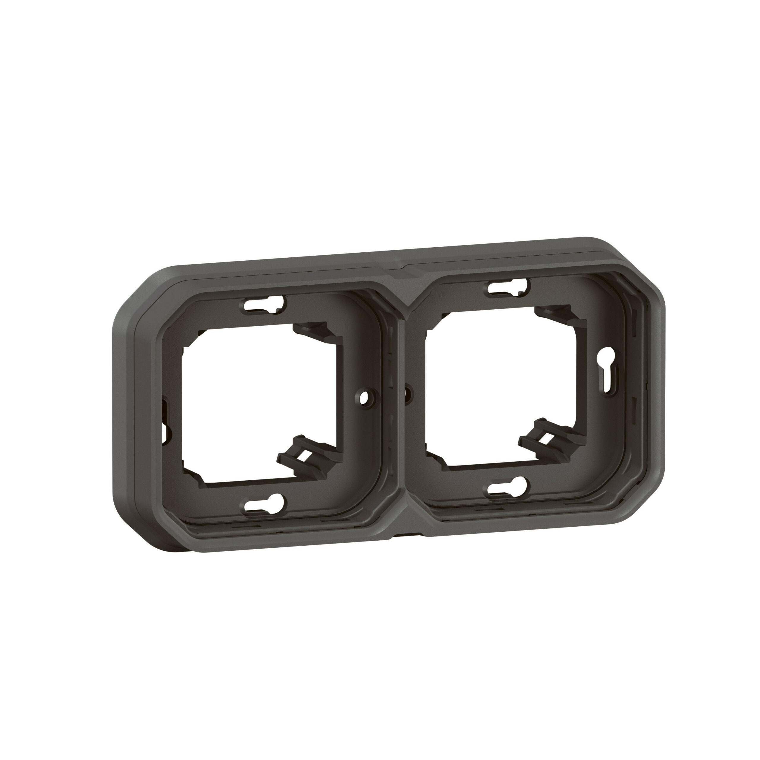 Support plaque étanche pour montage encastré 2 postes horizontaux ou verticaux Plexo – anthracite