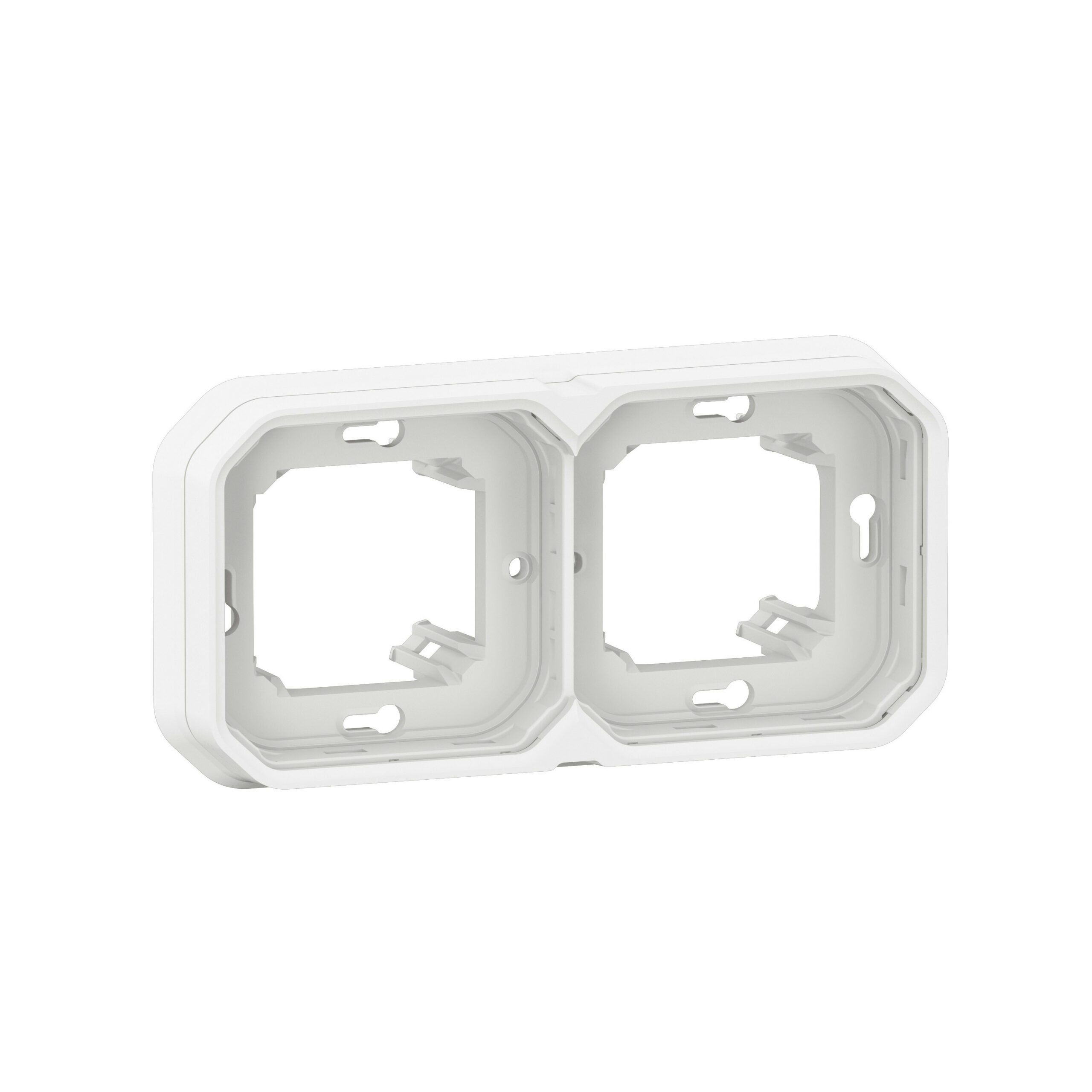 Support plaque étanche pour montage encastré 2 postes horizontaux ou verticaux Plexo – blanc