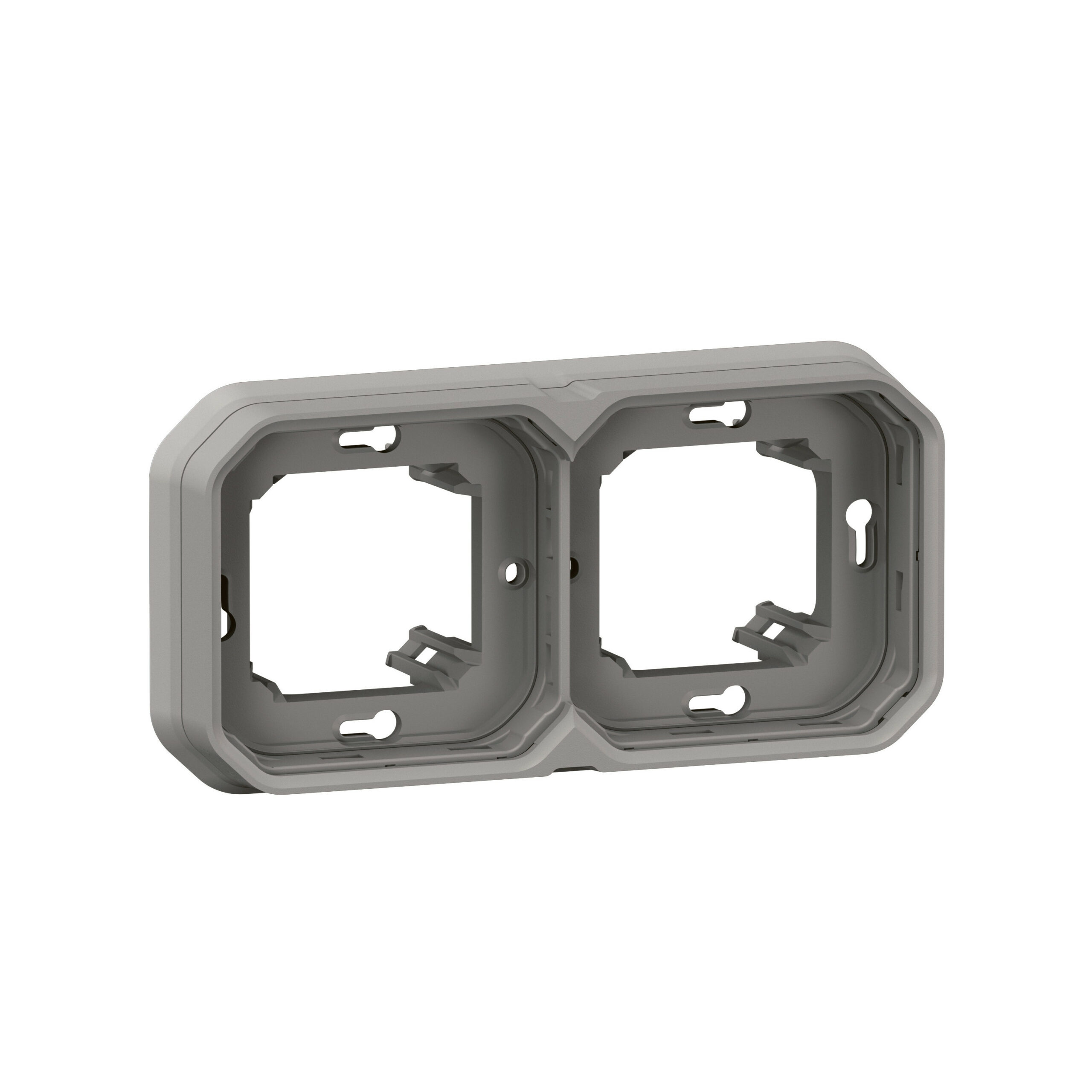 Support plaque étanche pour montage encastré 2 postes horizontaux ou verticaux Plexo – gris