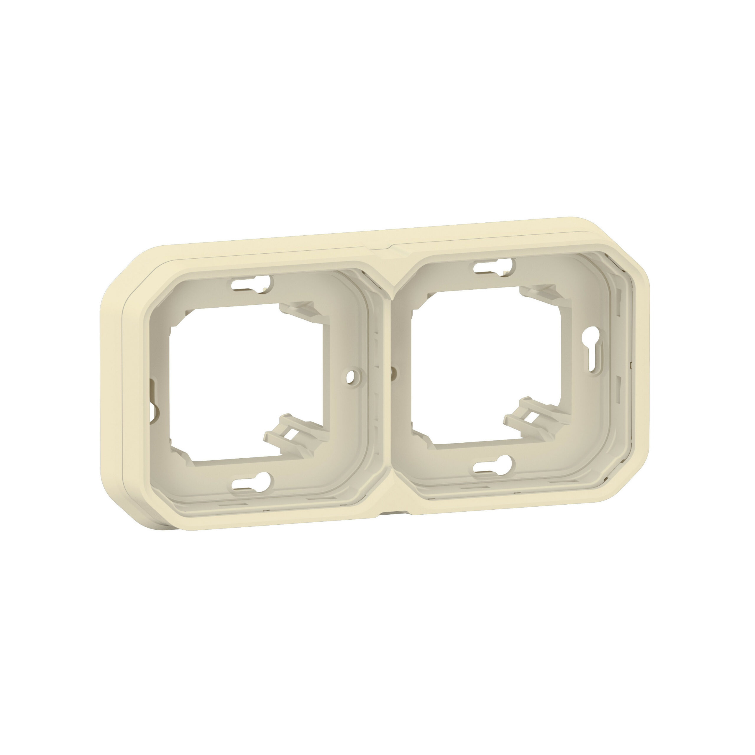 Support plaque étanche pour montage encastré 2 postes horizontaux ou verticaux Plexo – sable