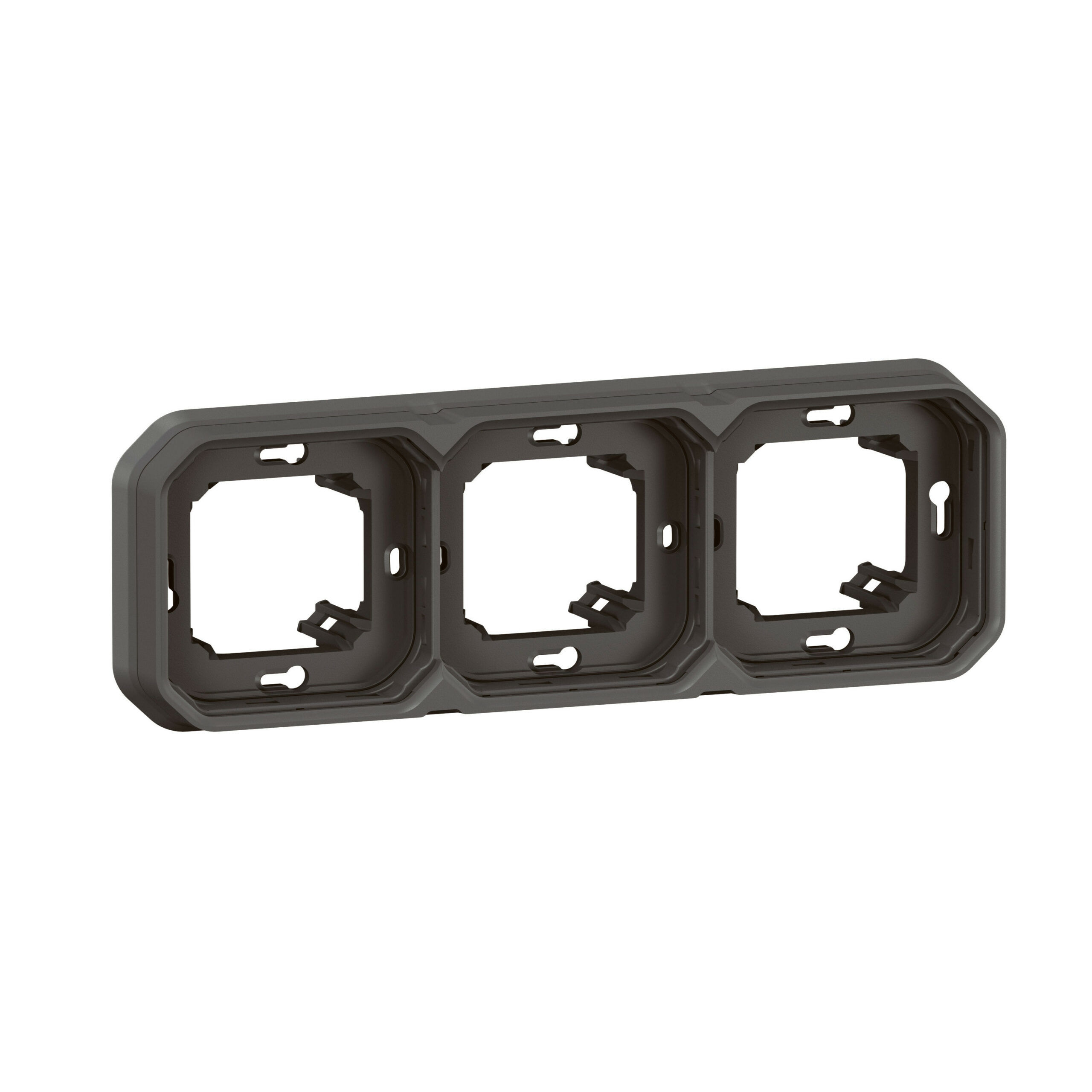 Support plaque étanche pour montage encastré 3 postes horizontaux ou verticaux Plexo – anthracite