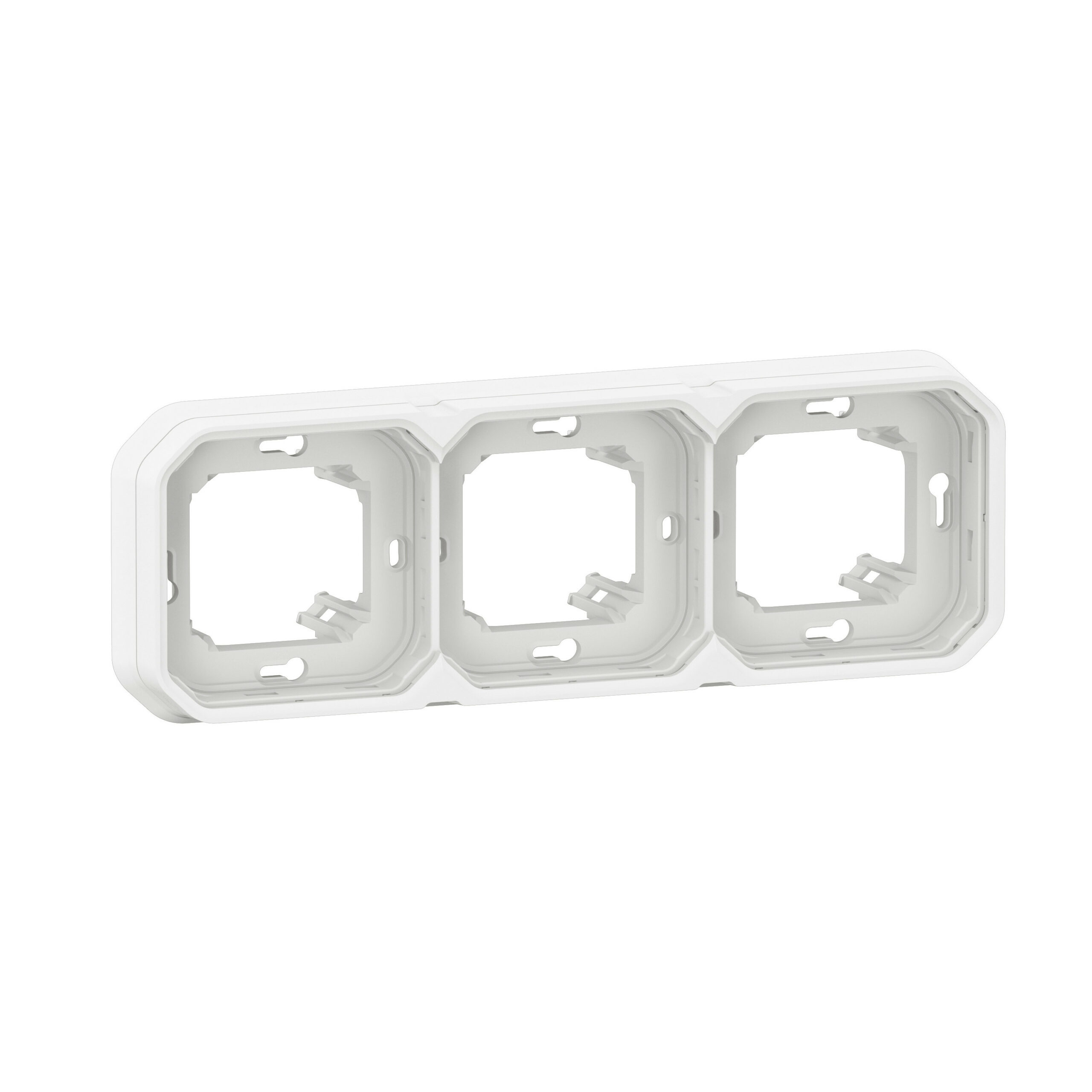 Support plaque étanche pour montage encastré 3 postes horizontaux ou verticaux Plexo – blanc
